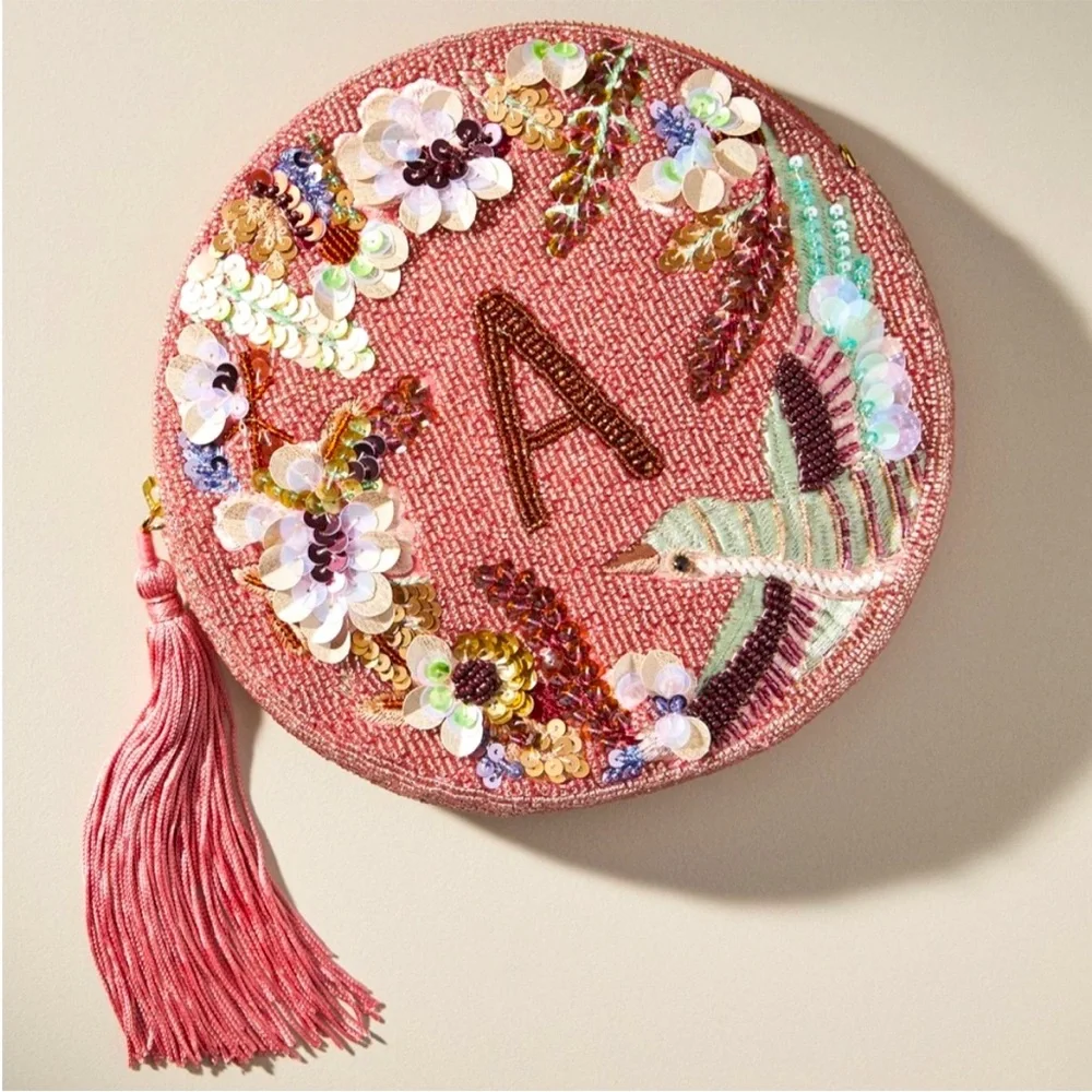NWT Anthropologie Beaded Holiday Monogram "A" Embellished Bag no crossbody chain - Picture 1 of 6